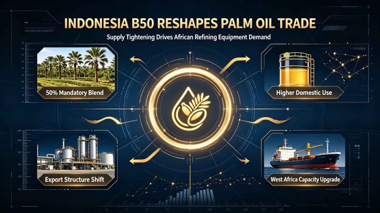 Indonesia Fully Implements B50 Biodiesel Mandate Starting July 1; Global Palm Oil Supply Tightens, Orders for West African Refining Equipment Surge
